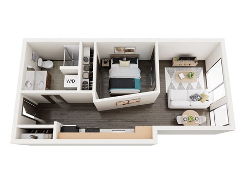 Floor plan for 1 bed, 1 bath, 525 sqft